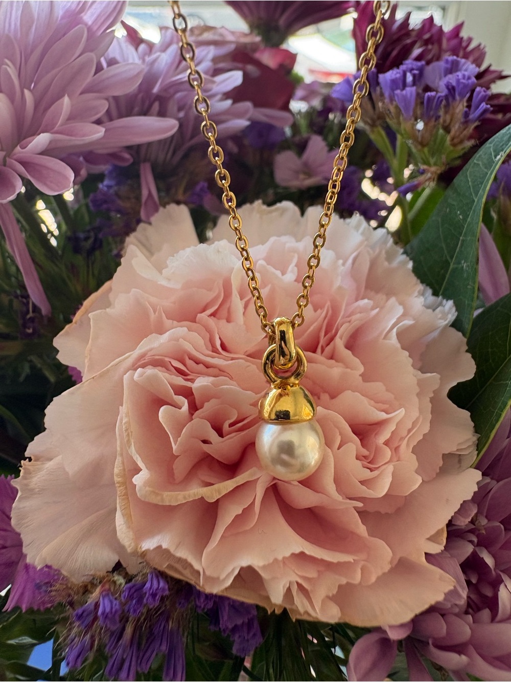 Gold Pearl Drop Gold Tone Pendant Necklace - Picture 2 of 2